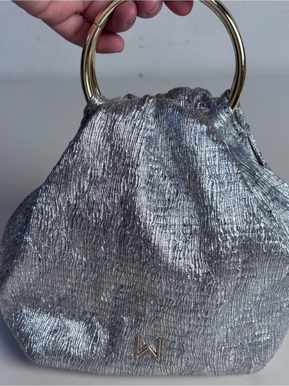 Wandler Silver Metallic Ring-Handle Wristlet